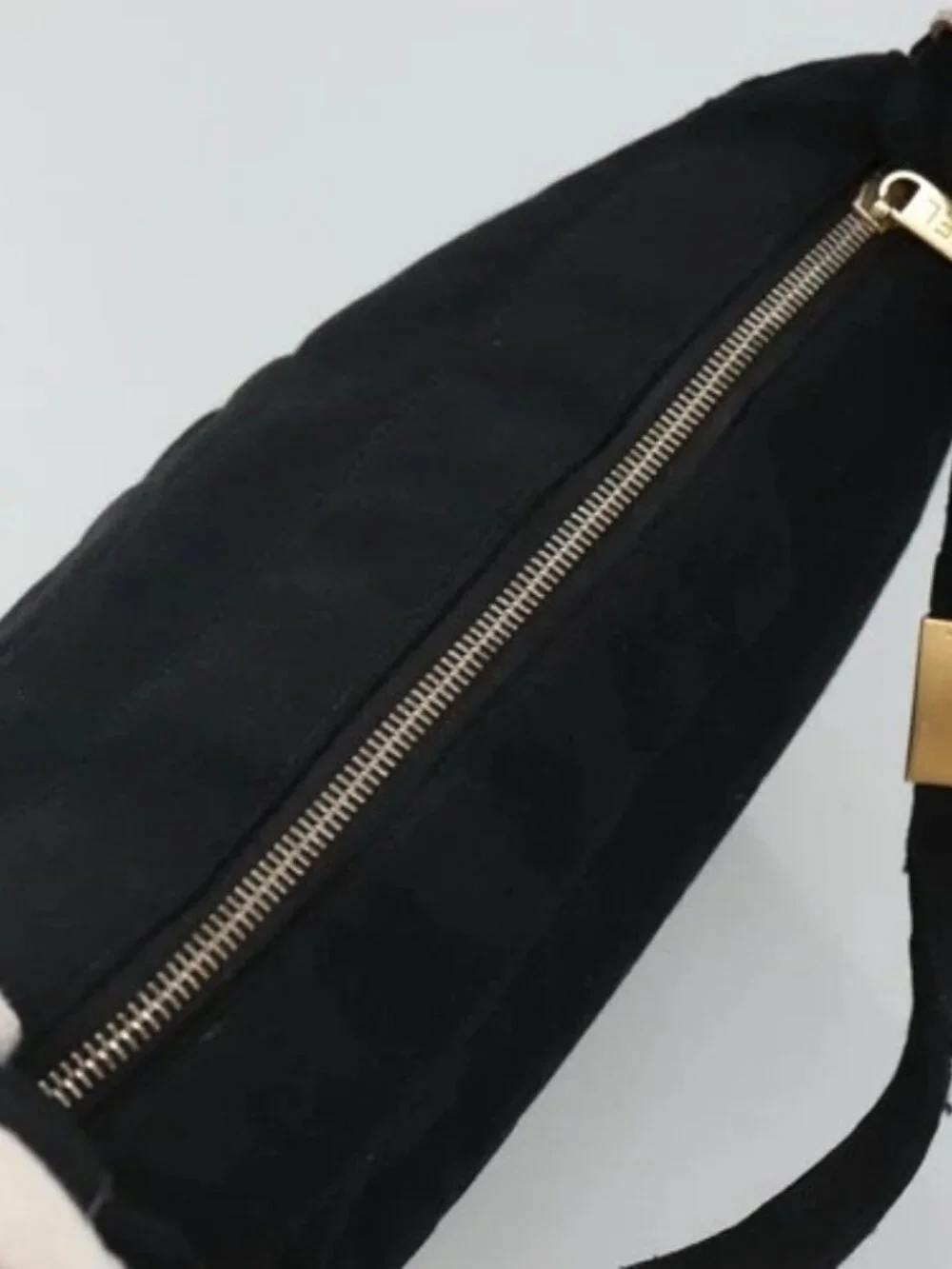 CHANEL Choco Bar line Shoulder Bag Canvas Black CC Auth BA034